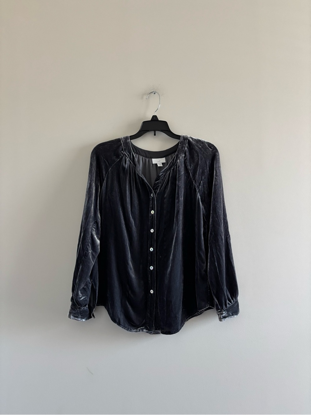 J.Jill Top Button Up Blouse Velvet Silk Blend Gray Womens XSP Fairy Whimsy